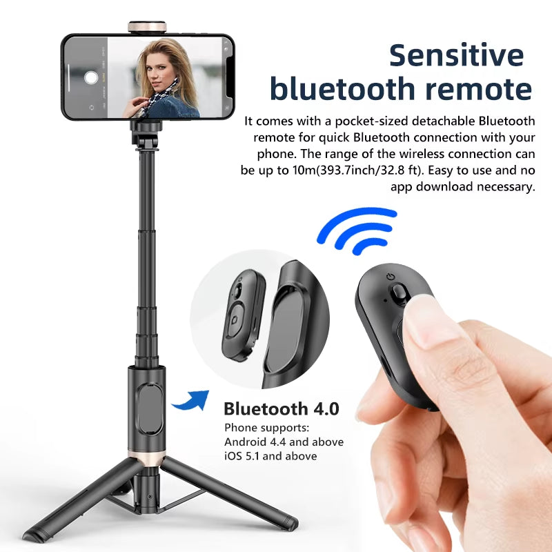 Bluetooth Wireless Handheld Selfie Stick Tripod Extendable Monopod with Remote for Huawei Iphone 13 Pro Max Xiaomi Phone Live